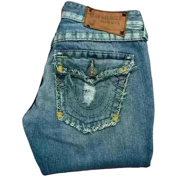 True Religion Y2K Distressed Grunge Stitch Joey Flare Jeans